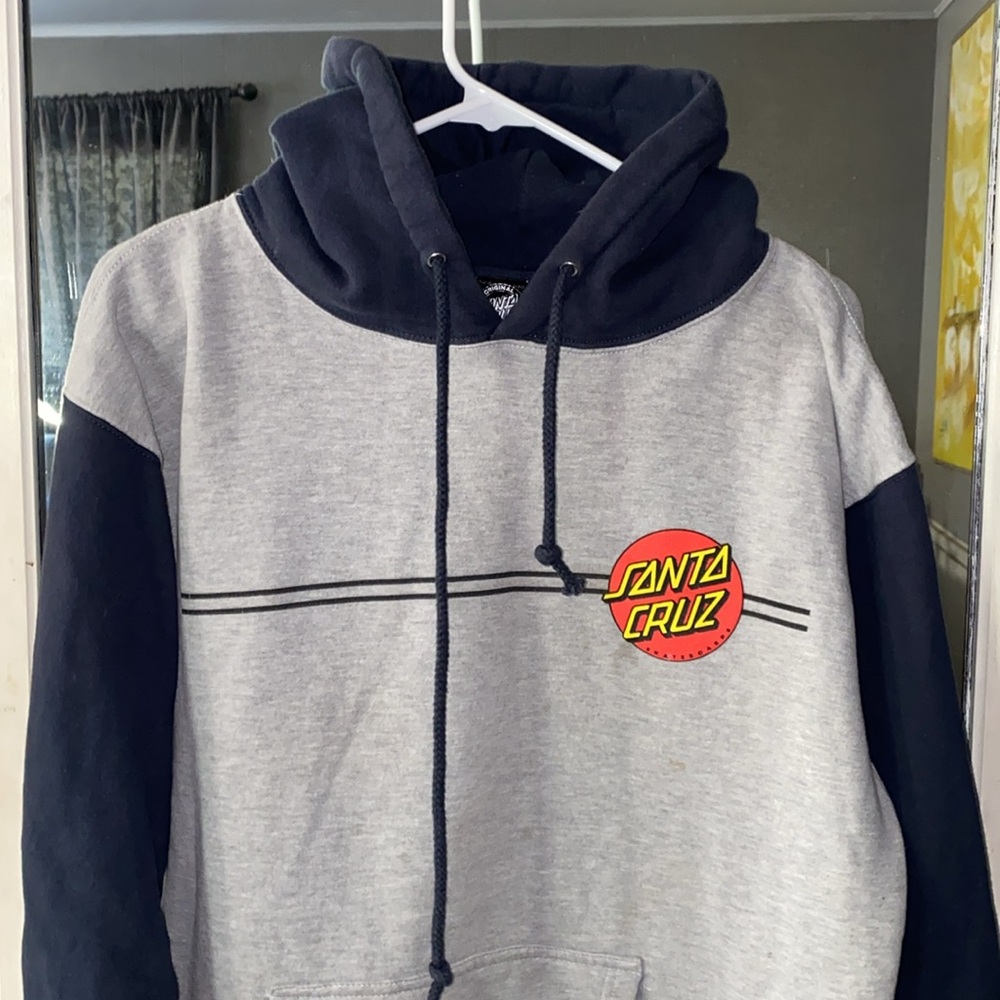 Mens Sweatshirt Pullover Santa Cruz Classic Dot (Htr Grey/ Navy Sleeve) Men’s M - Picture 4 of 6